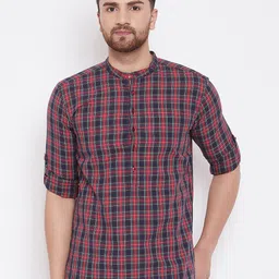 even Men Navy Blue & Red Checked Straight Kurta-4