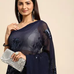 HERE&NOW Floral Sequinned Poly Georgette Saree-picture-23