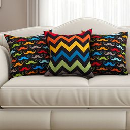 SEJ by Nisha Gupta Multicoloured Set of 3 Printed 16" x 16" Square Cushion Covers-11