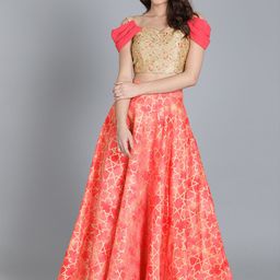 Ethnovog Beige  Pink Embroidered Made to Measure Lehenga with Blouse-51