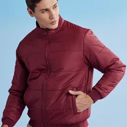 Red Flame Mock Collar Long Sleeves Padded Jacket-picture-50