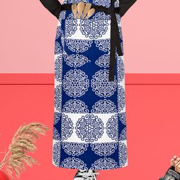 ArtzFolio White & Blue Printed Cotton Waist Apron-56