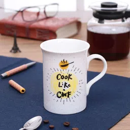 CLAY CRAFT Set of 4 White & Yellow Printed Bone China Mugs-53