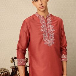 House of Pataudi Floral Embroidered Sequinned Detail Jashn Kurta-image-38