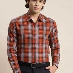 SOJANYA Men Rust Tartan Checks Formal Shirt-image-49