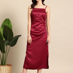 Mast & Harbour Satin Slits A-Line Midi Dress-image-26