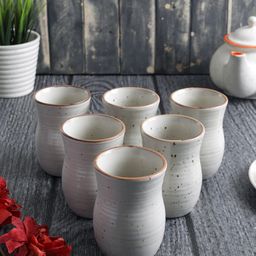 MIAH Decor Set of 6 Off-White Printed Ceramic Kulladhs - 210 ml each-image-5