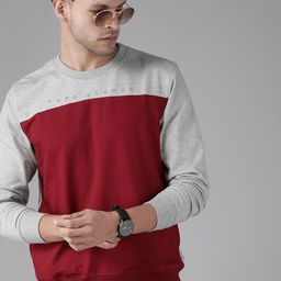 Park Avenue Men Red & Grey Melange Colourblocked Sweatshirt-image-0