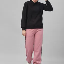 Athena Women Pink & Black Solid Sweatshirt with Joggers-image-58