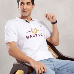 Nautica Brand Logo Printed Pure Cotton T-shirt-image-19