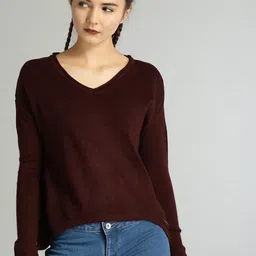 Roadster Women Maroon Solid Pullover-image-76