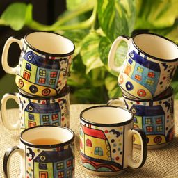 ExclusiveLane Multicoloured Set of 6 Hand-Painted Hut Collection Ceramic Coffee Mugs-24