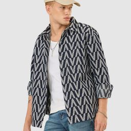 Snitch Men Navy Geometric Overshirt-image-5