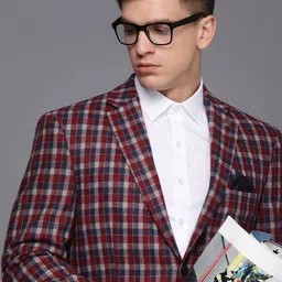 Theme Men Red & Navy Blue Checked  Blazer-27