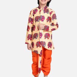 BownBee Boys Orange & Beige Printed Sherwani Set-picture-48