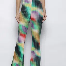 Boohoo Women Abstract Plisse Flared Trousers-image-7