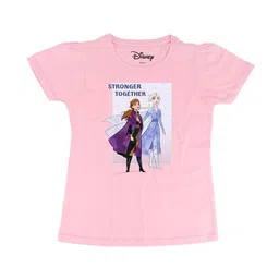 Frozen Girls Pink Printed Elsa & Anna Round Neck Cotton T-shirt-image-57
