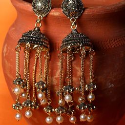 ANIKAS CREATION Gunmetal-Toned & Gold-Plated Enamelled Dome Shaped Jhumkas-38