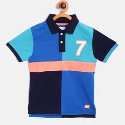 Cherry Crumble Boys Blue Colourblocked Polo Collar T-shirt-image-17