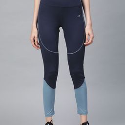 Alcis Women Navy Blue Secure Fit Colourblocked Cropped Training Tights-image-87