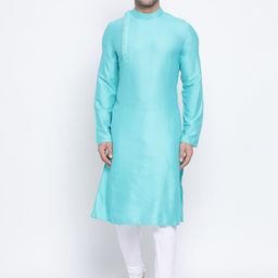 NAMASKAR Men Blue Jacquard Self Design Straight Kurta-picture-43