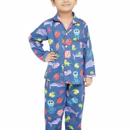 Knitting Doodles Kids Blue & Red Printed Night Suit-57
