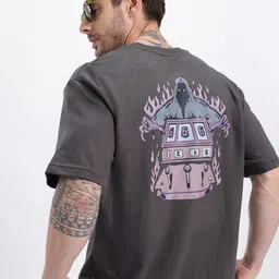 glitchez Graphic & Typography Printed Drop-Shoulder Sleeves Oversized T-shirt-image-83