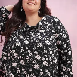 DressBerry Curve Plus Size Floral Print Tie-Up Neck Top-picture-11