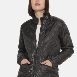 Campus Sutra Women Black Solid Water Resistant Quilted Jacket-image-82