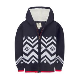 Cherry Crumble Boys Navy Blue Printed Fair Hooded Sweater-image-4