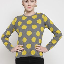 Kalt Women Grey & Yellow Printed Sweater-image-33