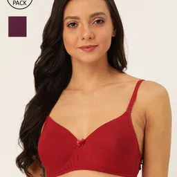 Lady Lyka Pack Of 2 Solid Non-Wired Lightly Padded T-shirt Bra WHITE-ROSE-MRN-PPL-Multi-4