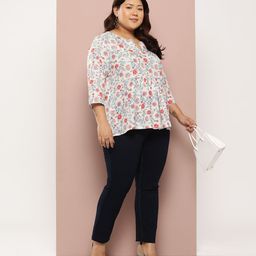 Sztori Plus Size Floral Printed Pleated Kurti-picture-21