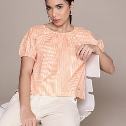 Nautica Striped Puff Sleeve Cotton Top-image-30