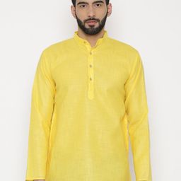 Wintage Men Yellow Solid Straight Kurta-39