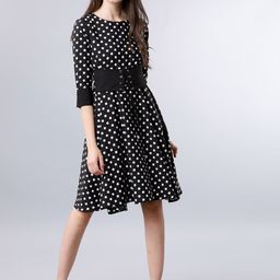 Tokyo Talkies Women Black & White Printed Fit and Flare Dress-image-5