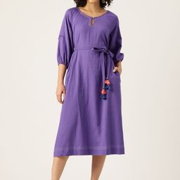 MISRI Keyhole Neck Puff Sleeves A-Line Dress-picture-36