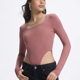 glitchez Snatched Square Neck High Cut Bodysuit-image-66