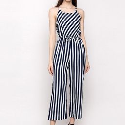 Slenor Women Navy Blue & White Striped Basic Jumpsuit-21