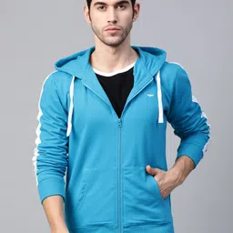 Park Avenue Men Blue Solid Hooded Sweatshirt-picture-15