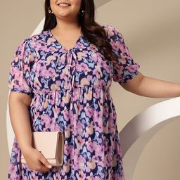 Sztori Plus Size Abstract Printed Puff Sleeve Dress-17