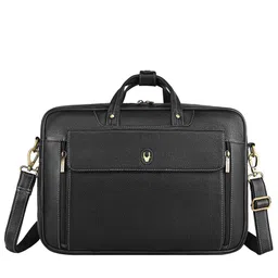 WildHorn Men Black Textured Genuine Leather Laptop Bag-53