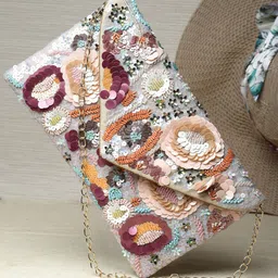Anekaant Floral Embellished Suede Structured Sling Bag-1