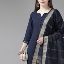 Indo Era Women Navy Blue Kurta with Palazzos & With Dupatta-image-62