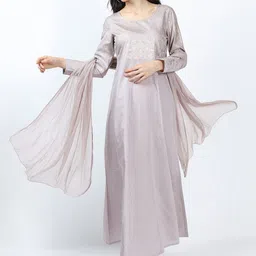 Vishudh Grey Ethnic Motifs Printed Maxi Dress With Dupatta-picture-8