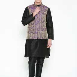 MAG Men Black Solid Kurta with Churidar with Nehru Jacket-picture-15