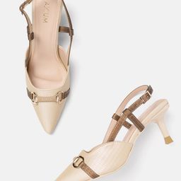 AXIUM Beige Slim Heeled Pumps with Buckles-picture-13