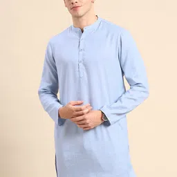 Anouk Men Blue Cotton Silk Kurta-image-45