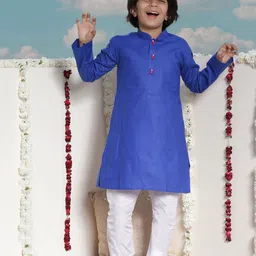 VASTRAMAY Boys Blue & White Cotton Blend Kurta with Pyjamas-image-35