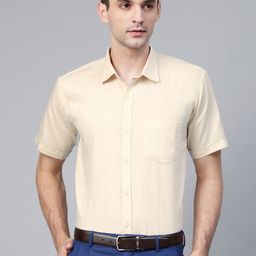 MANQ Men Cream-Coloured Semi-Slim Fit Solid Formal Shirt-image-14